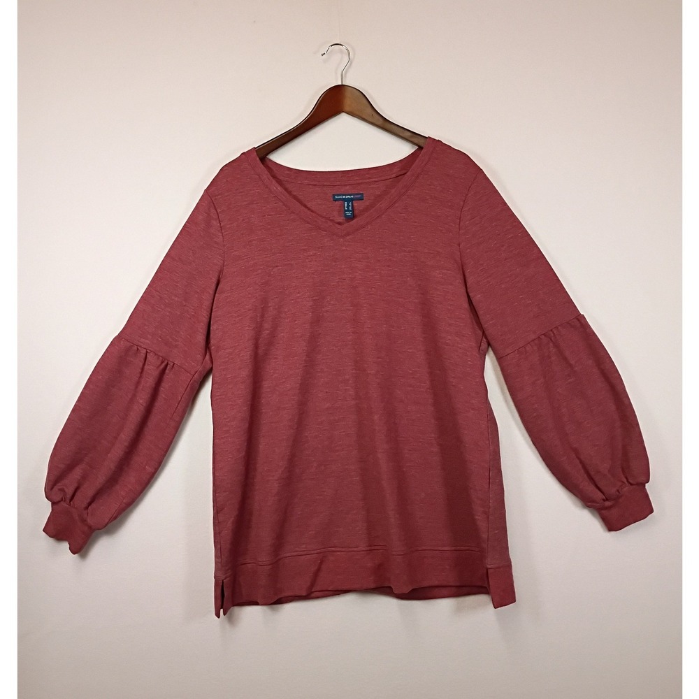 Boho Chic Isaac Mizrahi Live Women L Rose Red V-Neck Balloon Sleeve Tunic Top
